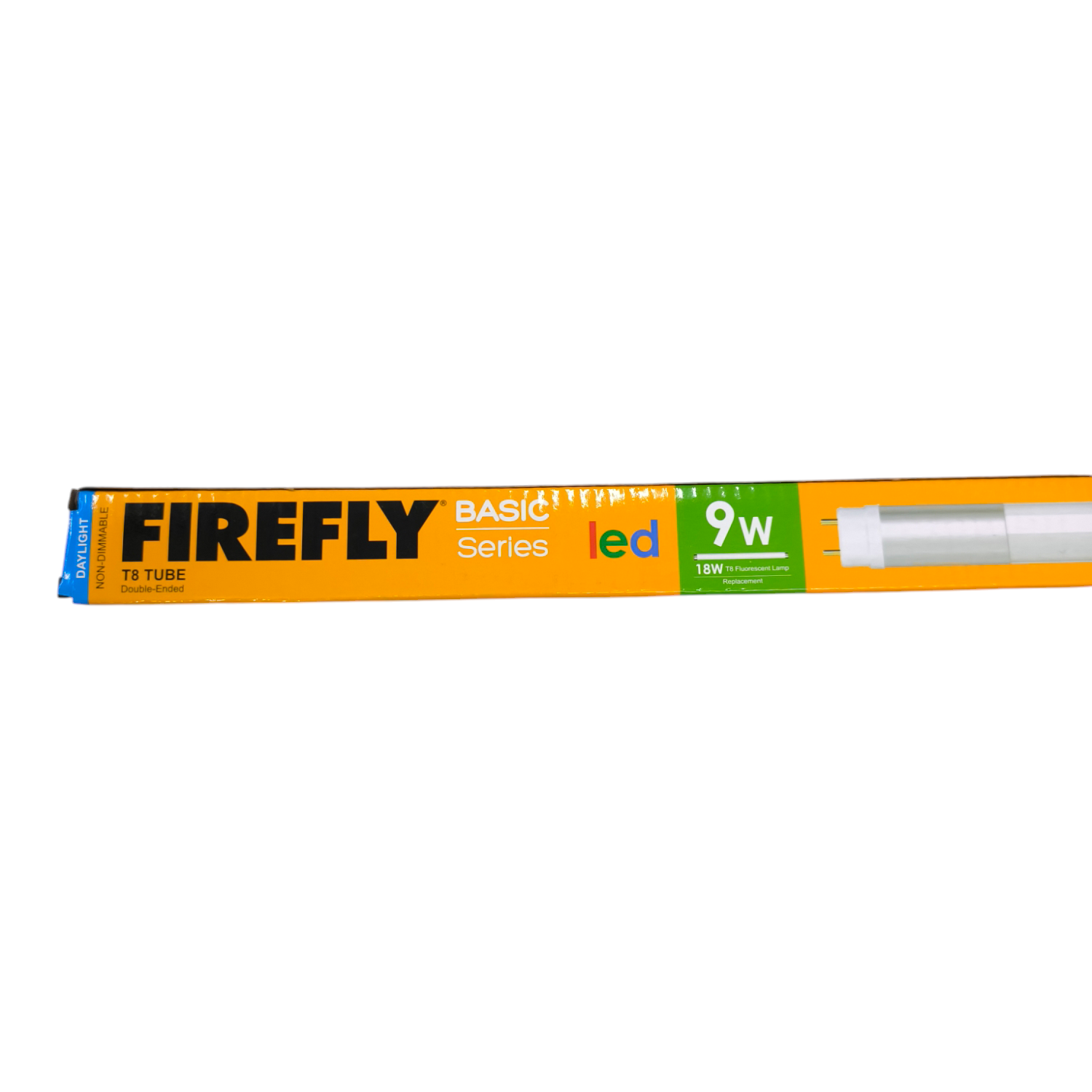 Firefly LED tube light packaging on a white background Firefly 9W LED Fluorescent Tube Daylight 6500K Double Ended 220V EFS04T8DL09 Electx Electrical Supply