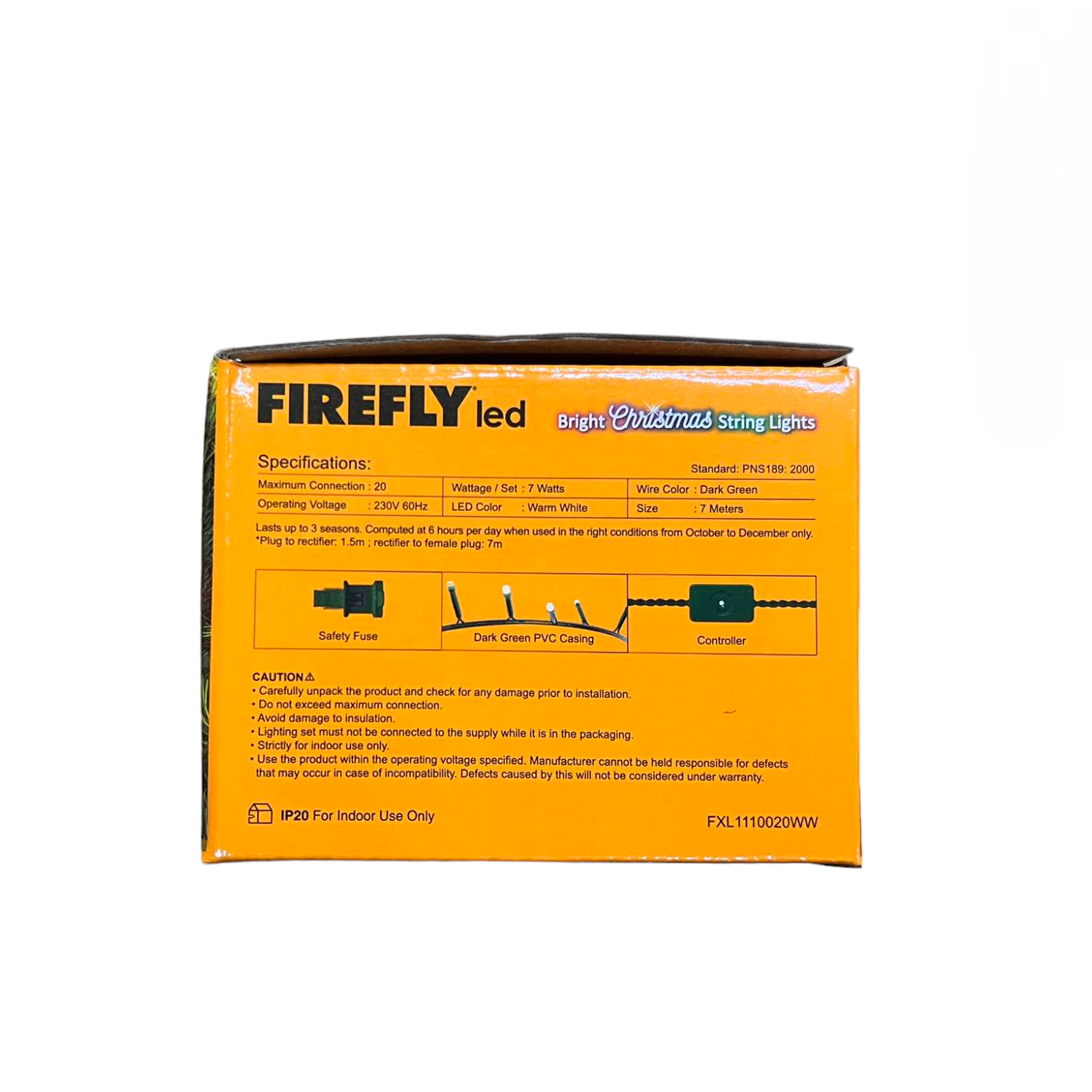 Firefly LED Christmas Light 100 LED Bulbs String Light Green Wire Steady Warm White 3000K 7 Meters 7W 220V Indoor Only  Firefly FXL1110020WW Electx Electrical Supply 1