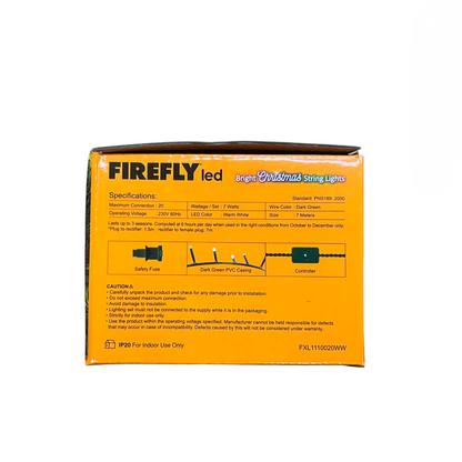 Firefly LED Christmas Light 100 LED Bulbs String Light Green Wire Steady Warm White 3000K 7 Meters 7W 220V Indoor Only  Firefly FXL1110020WW Electx Electrical Supply 1