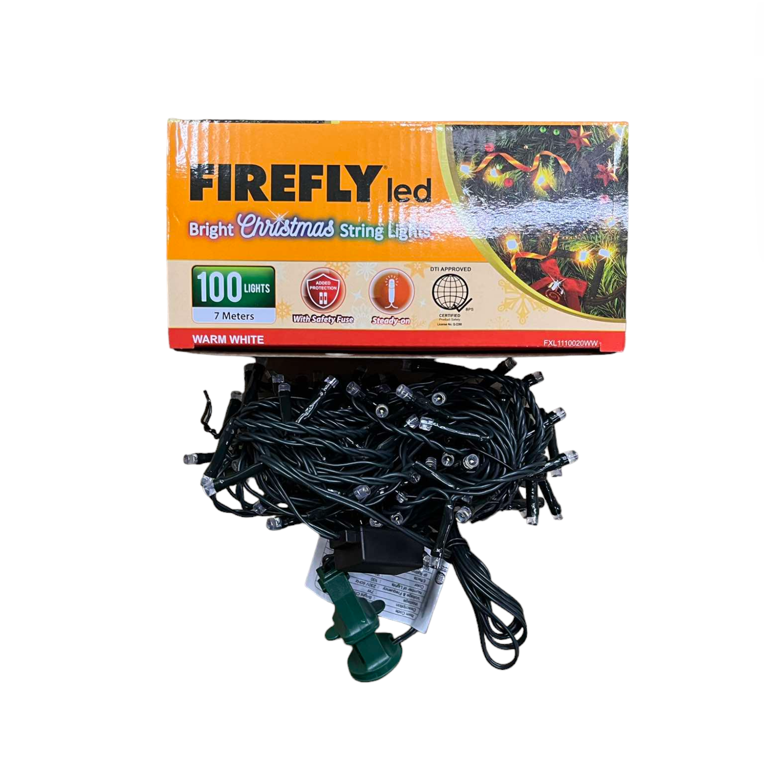 Firefly LED Christmas Light 100 LED Bulbs String Light Green Wire Steady Warm White 3000K 7 Meters 7W 220V Indoor Only  Firefly FXL1110020WW Electx Electrical Supply 4