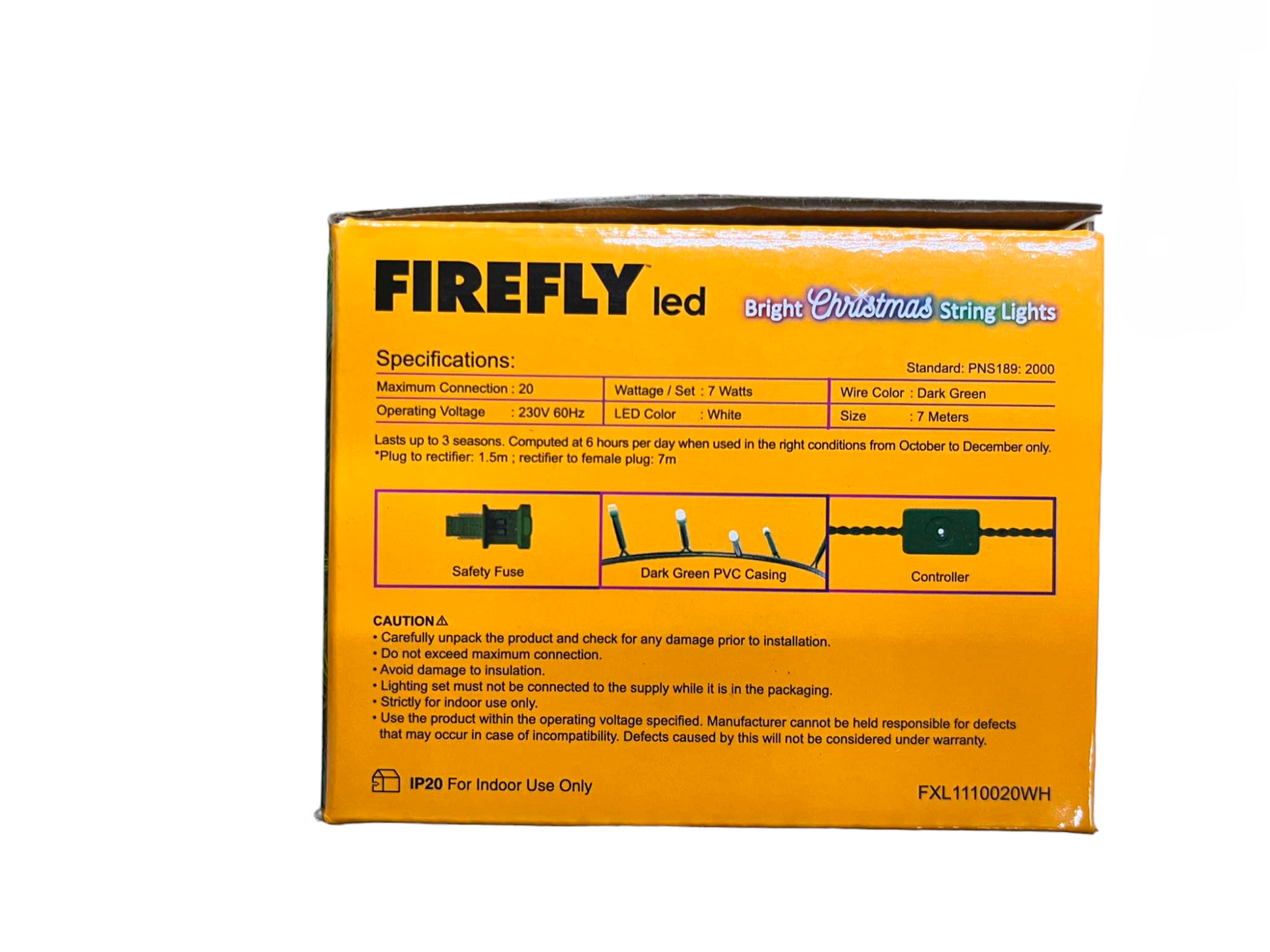 Firefly LED Christmas Light 100 LED Bulbs String Light Green Wire Steady White 6500K 7 Meters 7W 220V Indoor Only FXL1110020WH Electx Electrical Supply 6