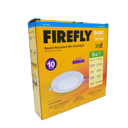 Firefly Round Recessed LED Slim Downlight Wide Beam Angle 15W Daylight (6500K) 100-240V Electx