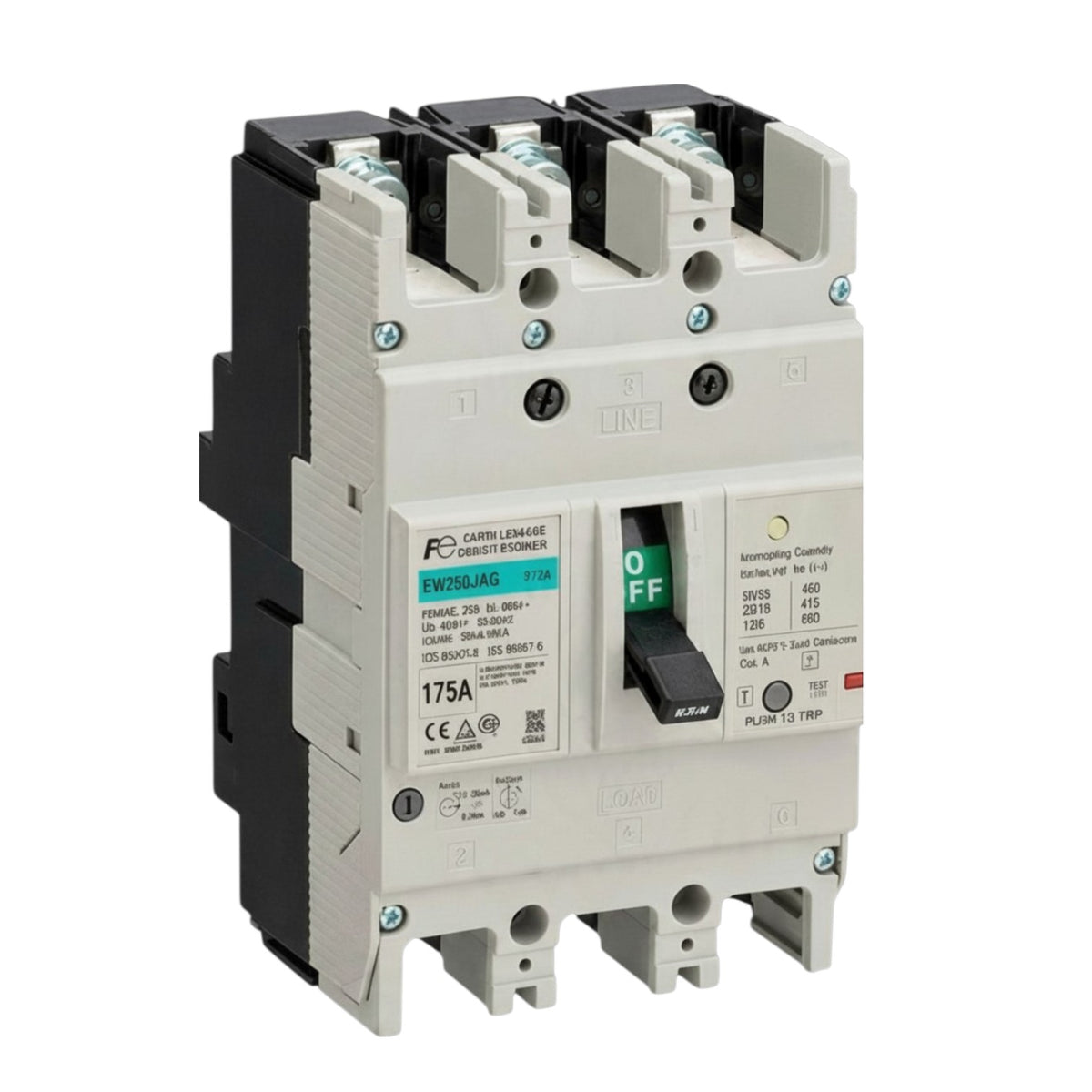 A塑力 (PULSAR) FX3014A circuit breaker with a light gray plastic housing, black side panels, and a green and black toggle switch, shown on a white background.
