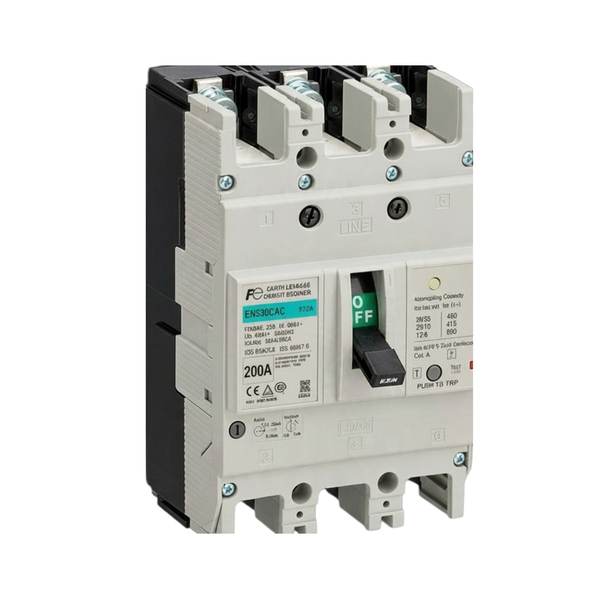 A Siemens 20A circuit breaker with a gray plastic front, black side housing, and a green and black toggle switch, shown on a plain white background.