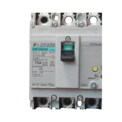 A 75A RC Earth Leakage Circuit Breaker with a black switch handle showing the OFF position, set against a plain white background.