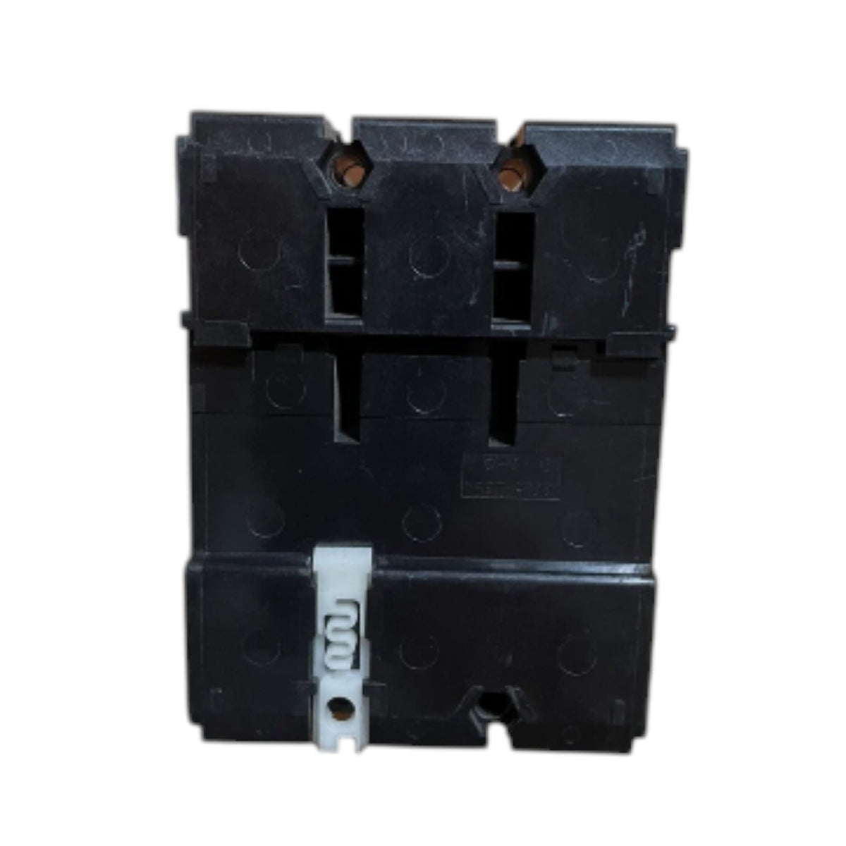 A black plastic electrical contactor or relay component with a silver metal terminal strip and small copper-colored screw terminals, shown against a plain white background.