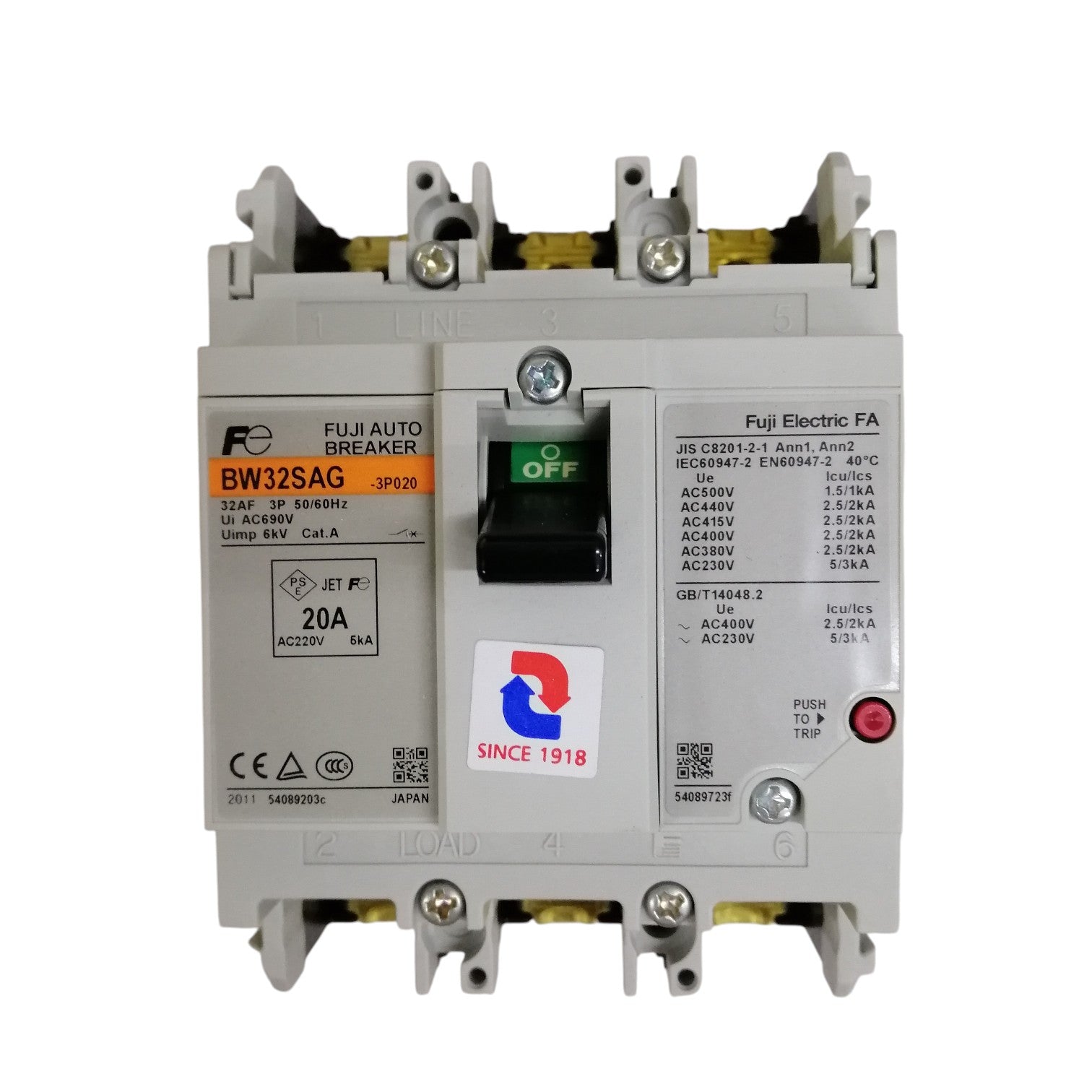 Fuji MCCB 20A 3 pole circuit breaker. 5kAIC | Electx Electrical Supply