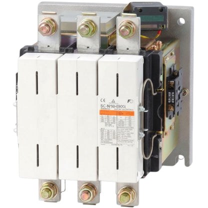 A three-pole industrial contactor relay with white plastic main bodies, gold-colored metal terminal screws, and a silver metal frame, shown on a plain white background.