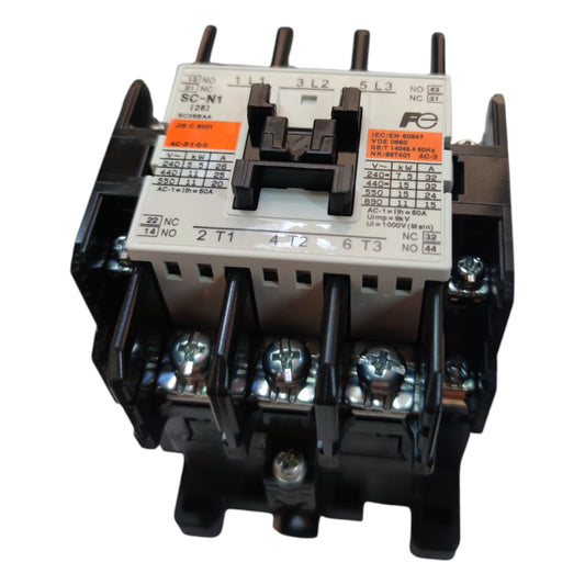 Electrical contactor with labeled terminals on a white background