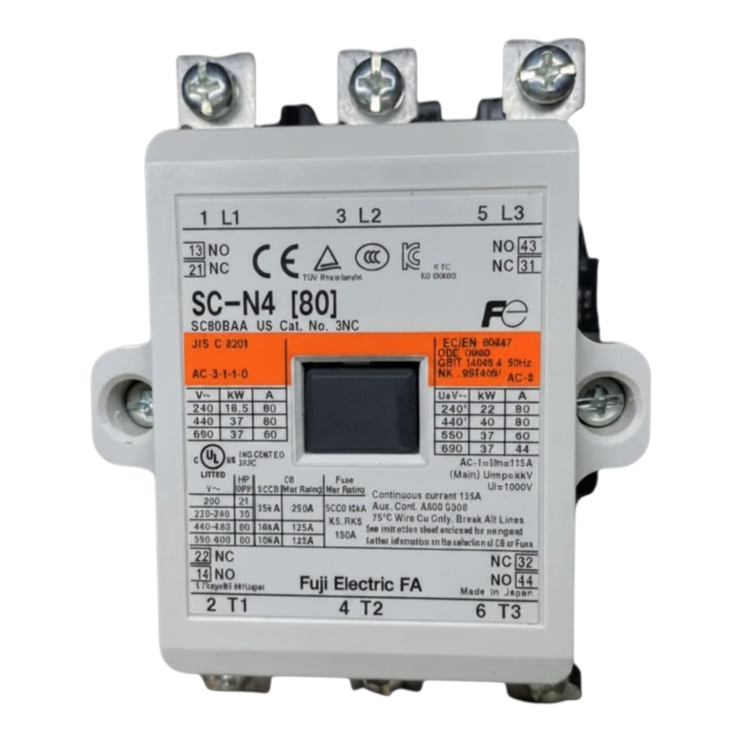 Electrical control relay with technical specifications on a white background