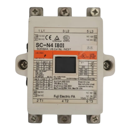 Electrical component with labels and specifications on a white background