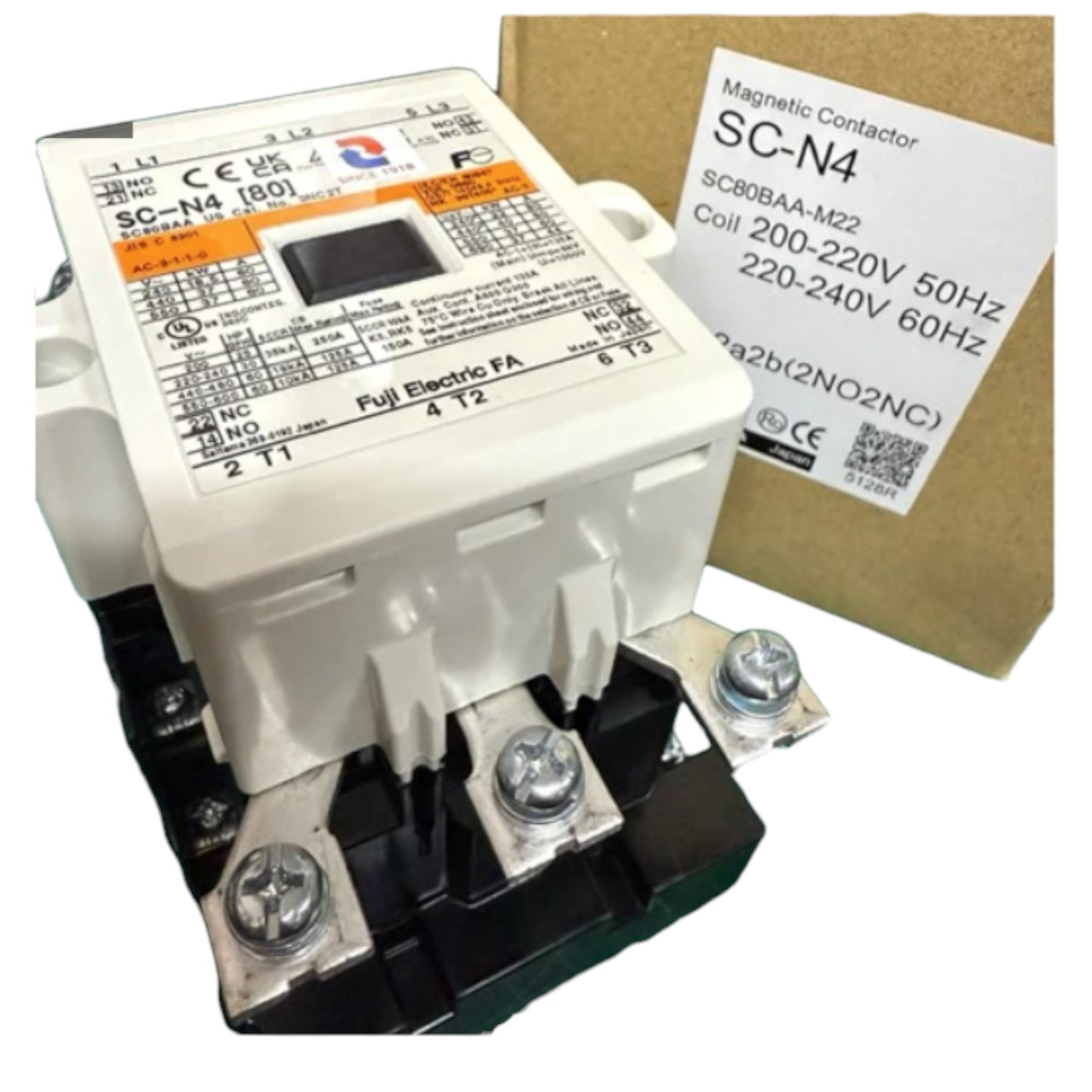 Magnetic contactor with technical label and certification marks on a white background
