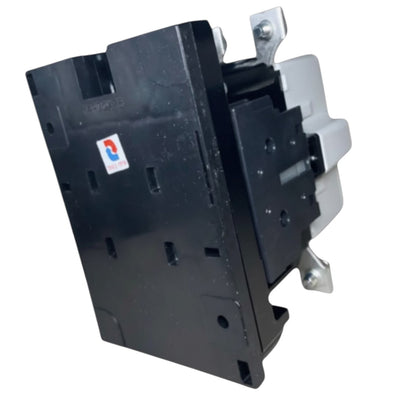 Black electrical contactor with a visible brand logo on a white background