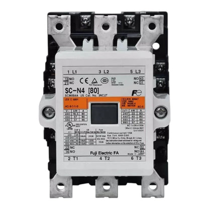 Electrical contactor with technical specifications on a white background