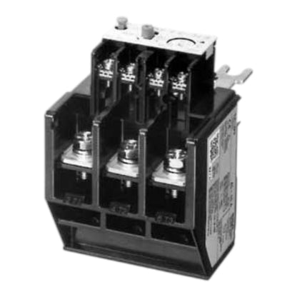 A black plastic electrical contactor with silver metal terminals and a white terminal cover, shown on a plain white background.