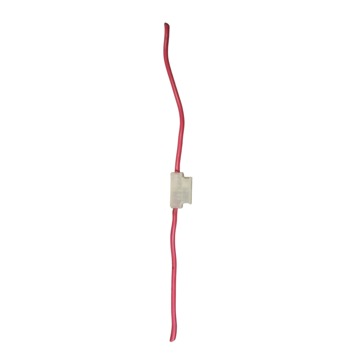 A red electrical wire with a white plastic connector, shown vertically against a plain white background.