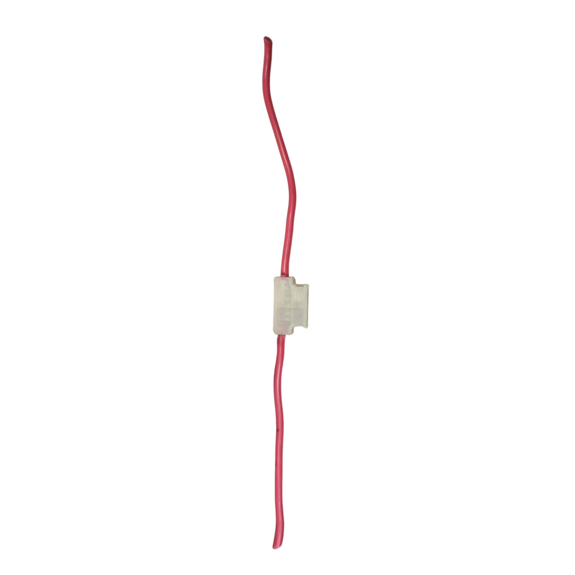 A red electrical wire with a white plastic connector, shown vertically against a plain white background.