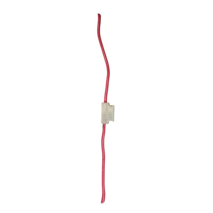 A red electrical wire with a white plastic connector, shown vertically against a plain white background.