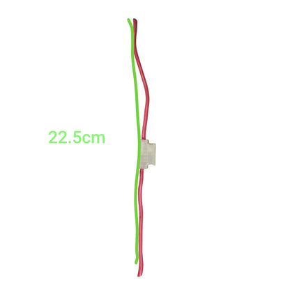 A long, narrow electrical wire assembly with red and green leads and a small white connector at the base, shown on a plain white background with green text reading 22.5cm.
