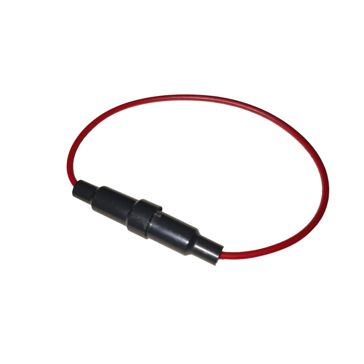 A red cable with a black cylindrical connector, shown on a plain white background.