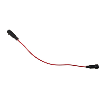 A red cable connector wire with black plastic male and female ends, shown against a plain white background.