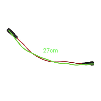 A 27cm electrical wire connector cable with red and green wires and black plastic plugs, shown on a plain white background with a green '27cm' text overlay.