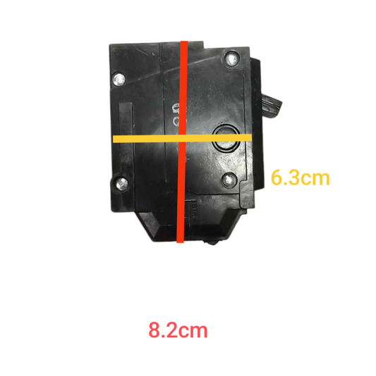 Black electrical breaker with measurements marked on a white background GE 15A 1P 10KAIC 220V Circuit Breaker Plug in Type TQL1450B for Safety Overload 1 Pole Design