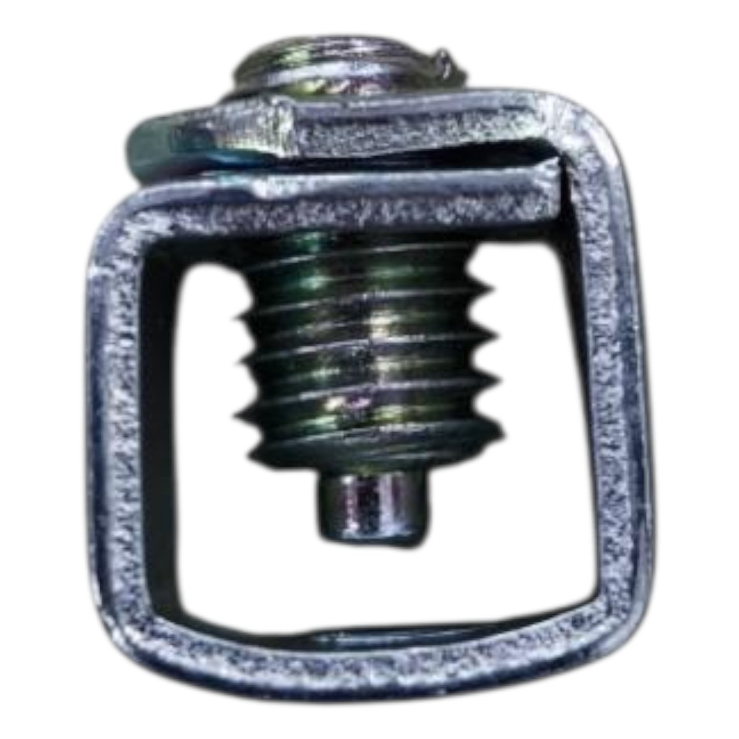 Metallic screw or fastener with a square head on a white background