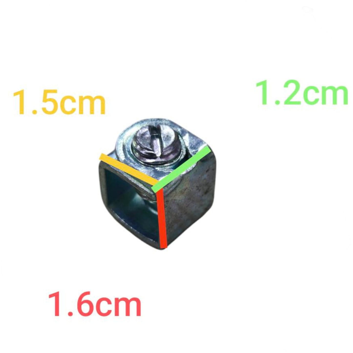 Metal bracket with dimensions labeled on a white background