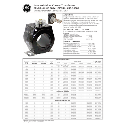 GE 500:5A Current Transformer JAK-0C With ERC Certification