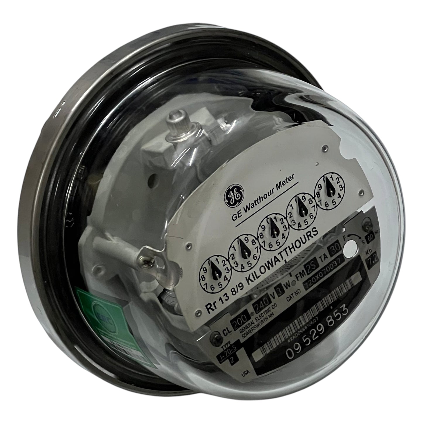 GE I-70-S FM2S KWH Meter Analog Type 3 Wire Single Phase CL200 I70S 4 Jaws 240V 60Hz