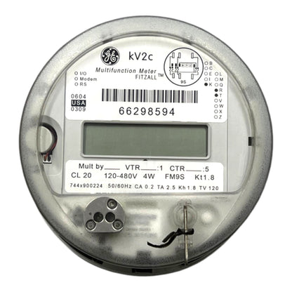 A GE FitZall kv2c multifunction meter with a digital LCD screen, photographed from directly above on a white background.