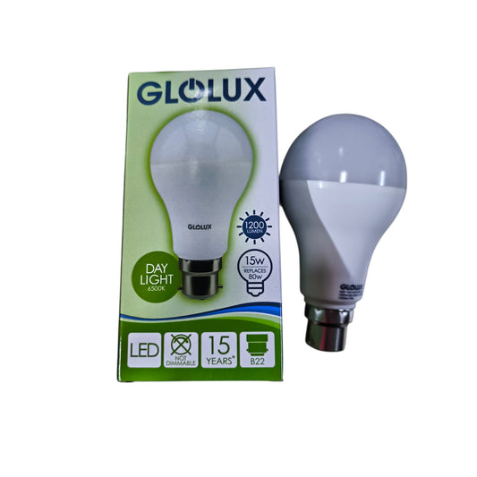 Glowlux LED light bulb with packaging on a white background