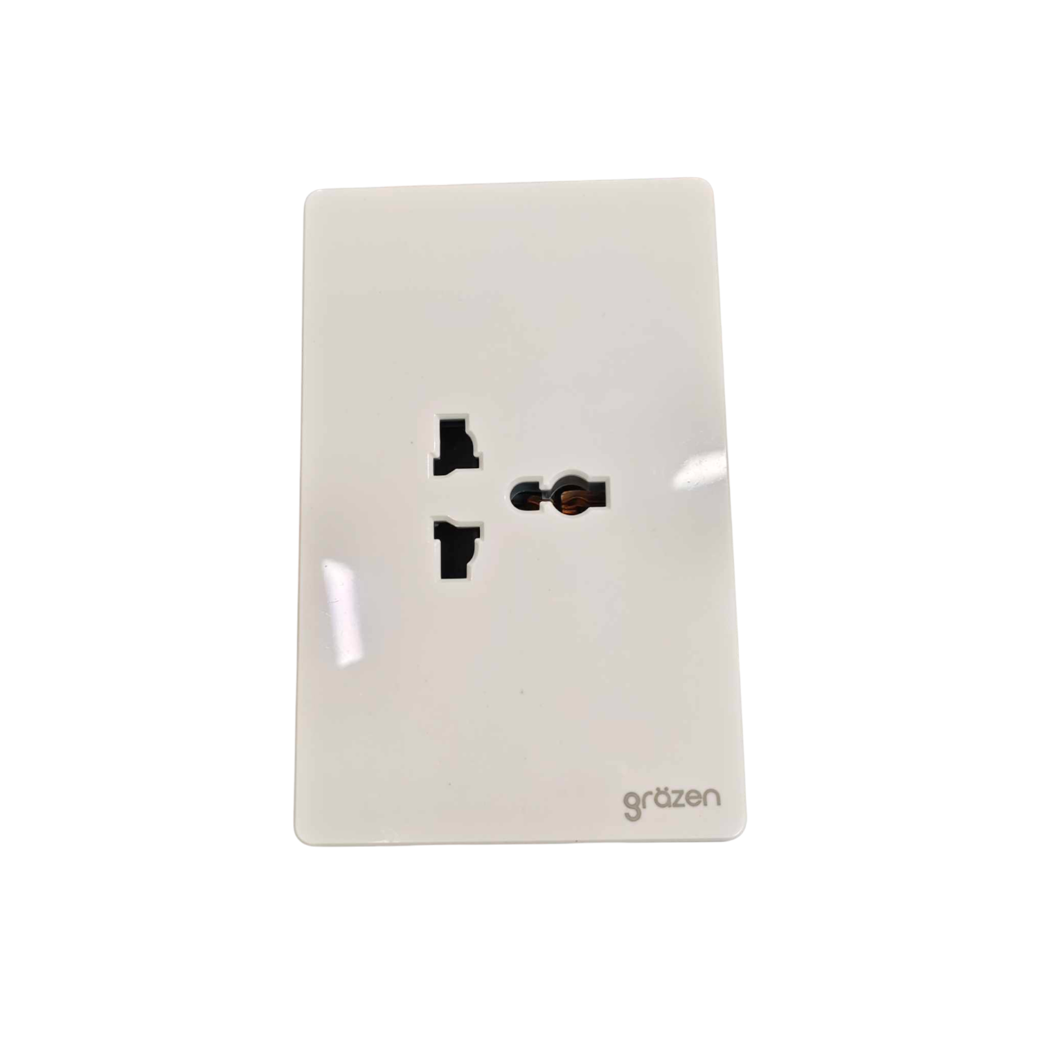 A white German two-pin wall outlet faceplate with the 'grözen' brand name printed in gray at the bottom right, shown on a plain white background.