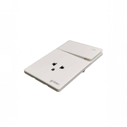 A white wall-mounted electrical outlet cover with a built-in power bank charging port, shown on a clean white background.