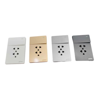 Grazen 2 Gang Outlet with Ground with 1 Way Switch with Plate Cover 16A 220V Available In Black, White Grey and Black GW-008