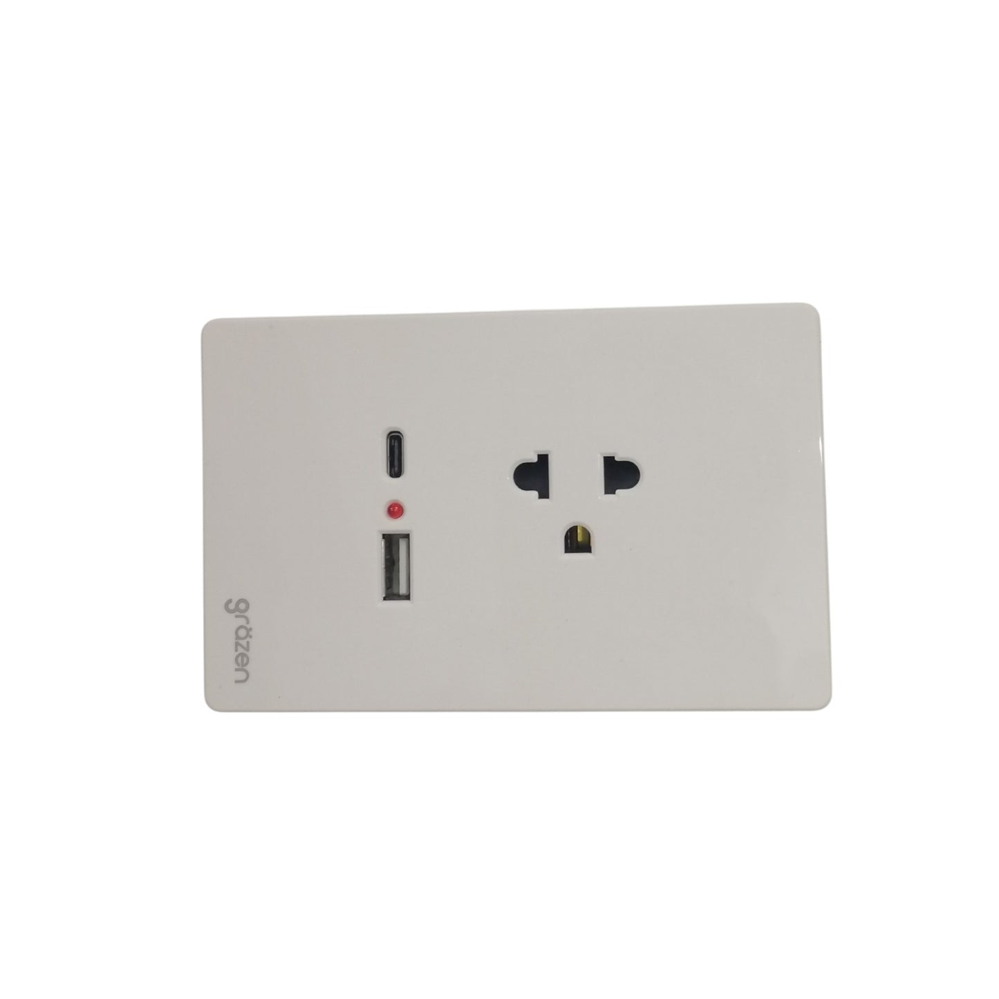 Grazen 1 Gang Universal Outlet with 2100mAh 5V DC USB-C and 2100mAh 5V DC USB-A Outlet and Plate Cover GW-014 White