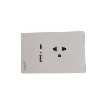 Grazen 1 Gang Universal Outlet with 2100mAh 5V DC USB-C and 2100mAh 5V DC USB-A Outlet and Plate Cover GW-014 White