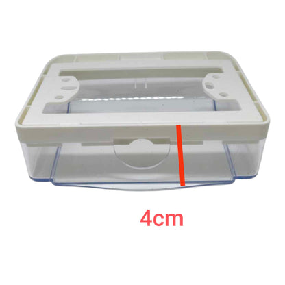 A clear plastic storage box with a white lid, shown on a white background with a red vertical measurement line and the text '4cm' indicating the height.