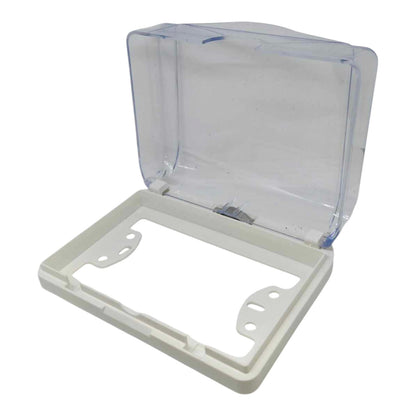 A clear plastic storage box with a hinged lid, shown open against a plain white background.