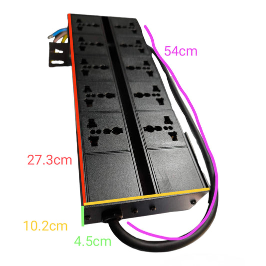 Grippes 10 Gang 10A 250V PDU Universal Outlet Type Power Distribution Unit 2500W