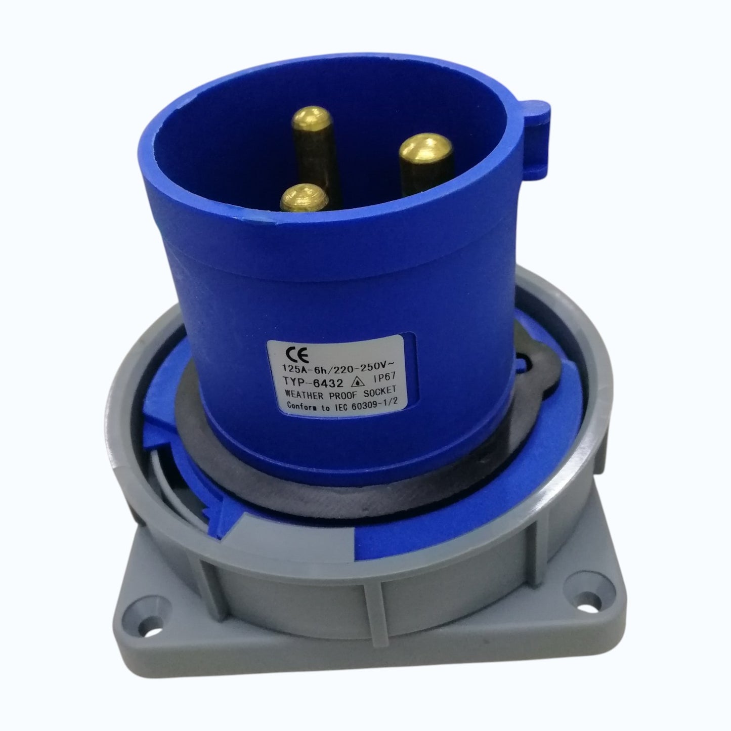 Grippes 125A 3P+E 220V-250V Industrial Male Plug Chassis Type , Industrial Panel-Mount Male Socket P67 Weatherproof