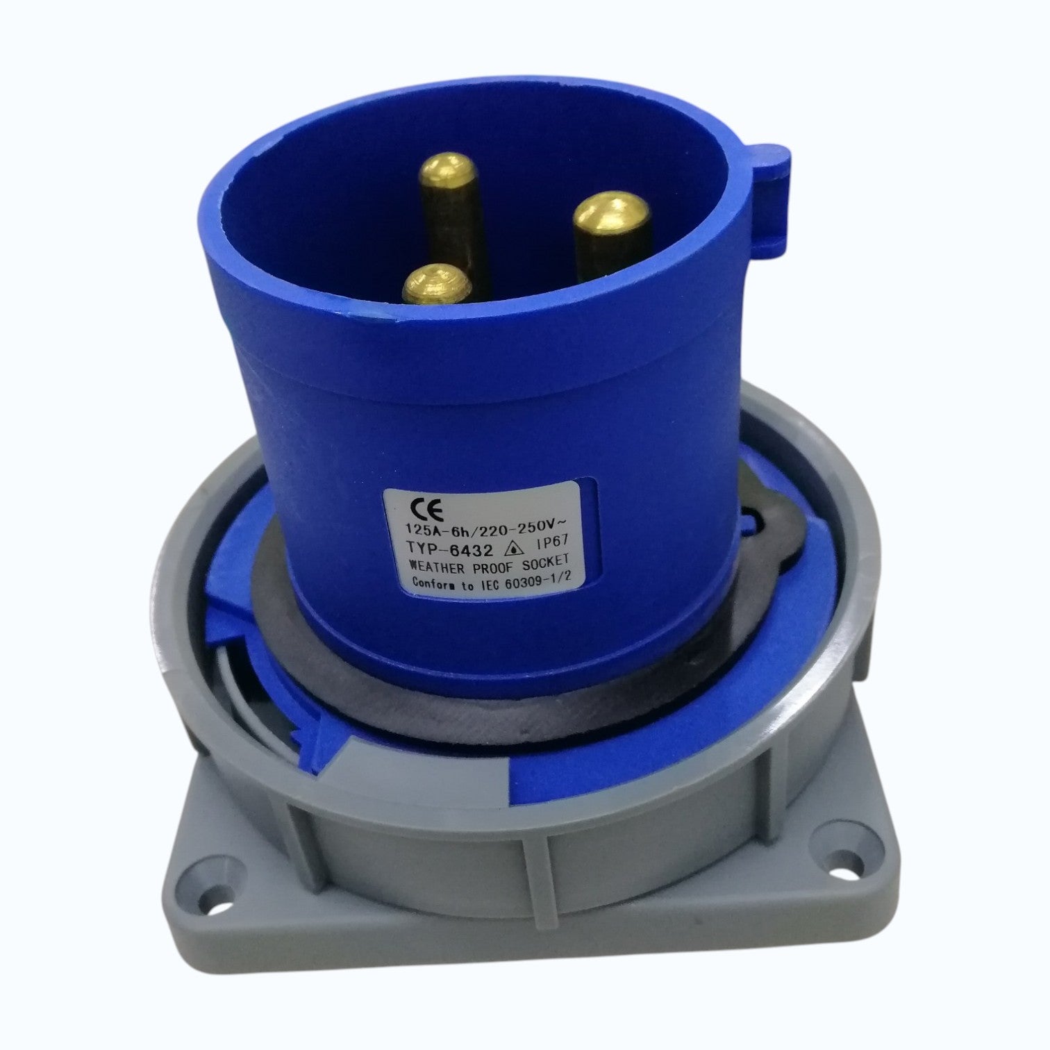 Grippes 125A 3P+E 220V-250V Industrial Male Plug Chassis Type , Industrial Panel-Mount Male Socket P67 Weatherproof