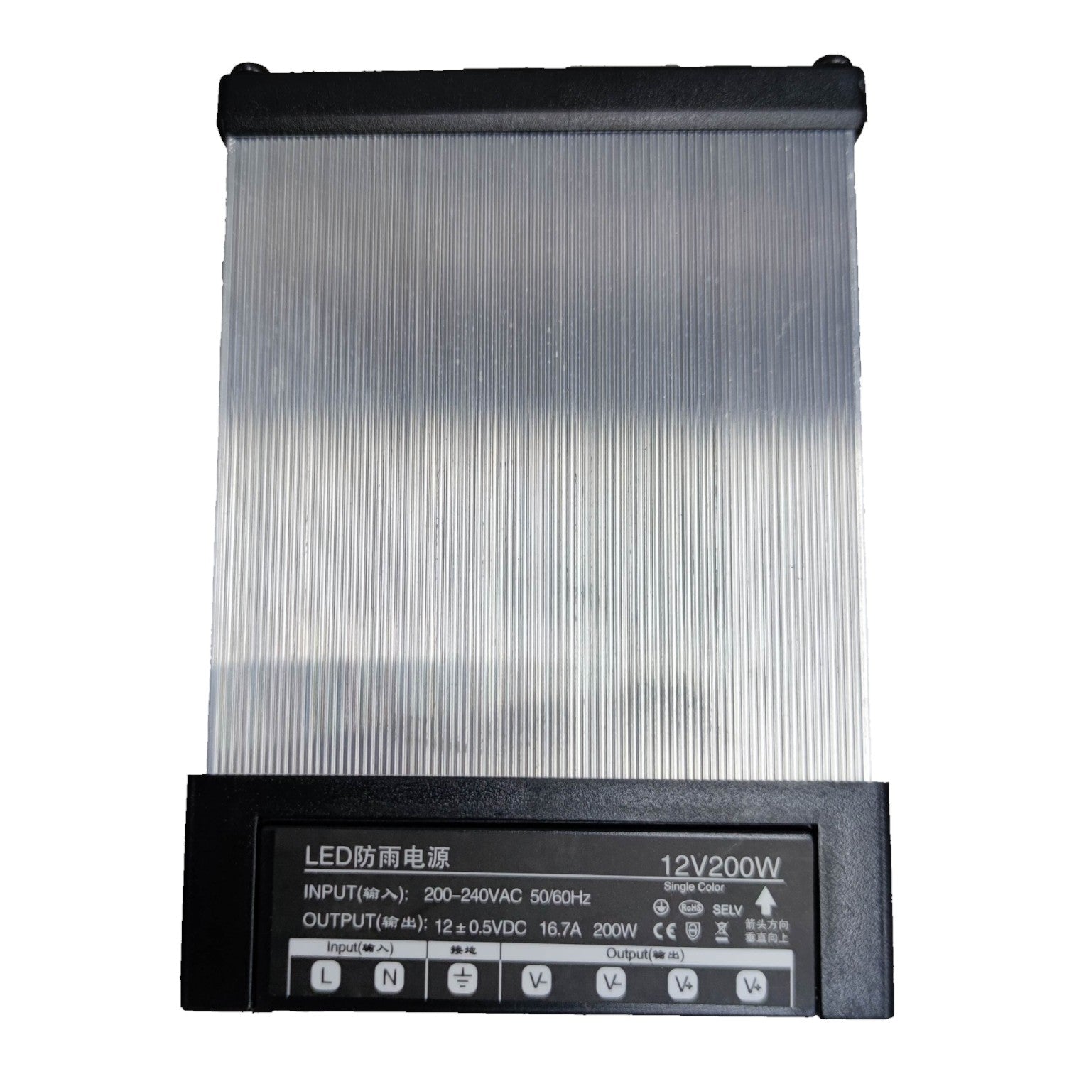LED power supply unit with specifications on a white background