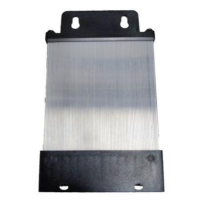 Metal radiator with black metal brackets on a white background