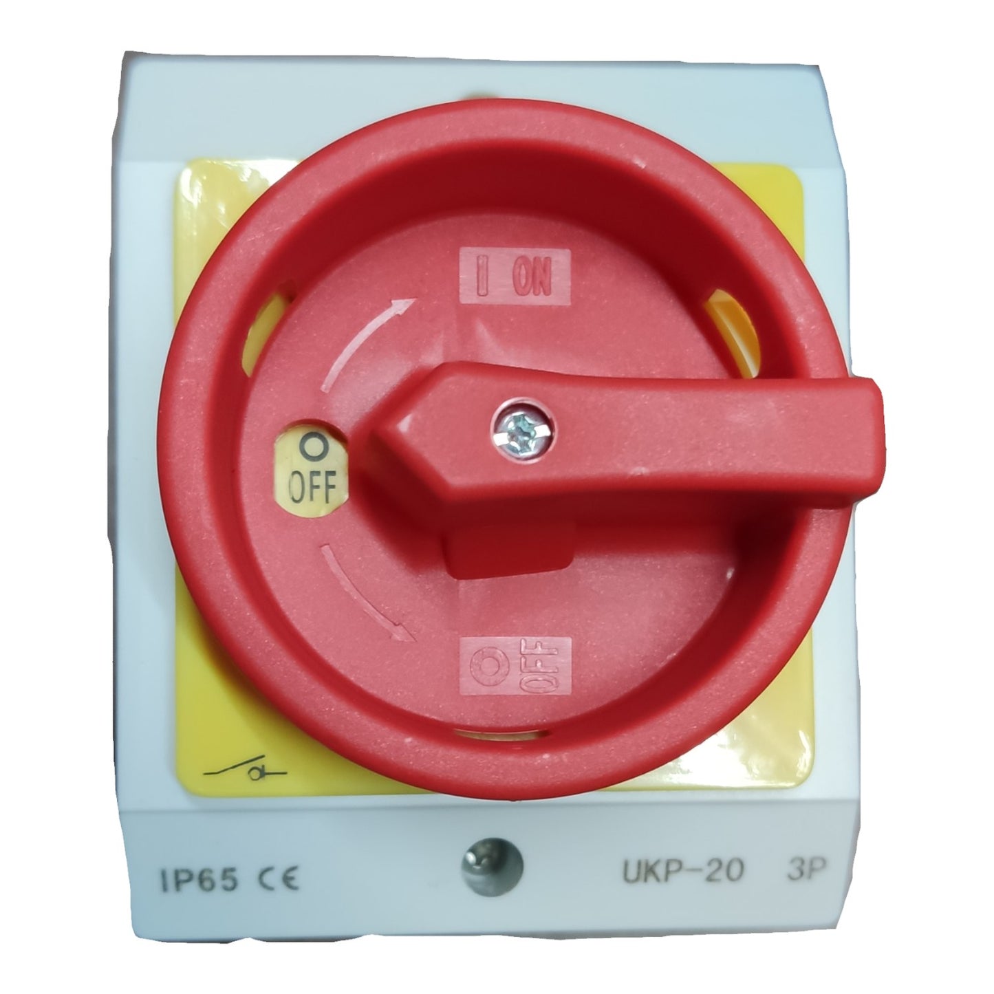 Red toggle switch on a white background