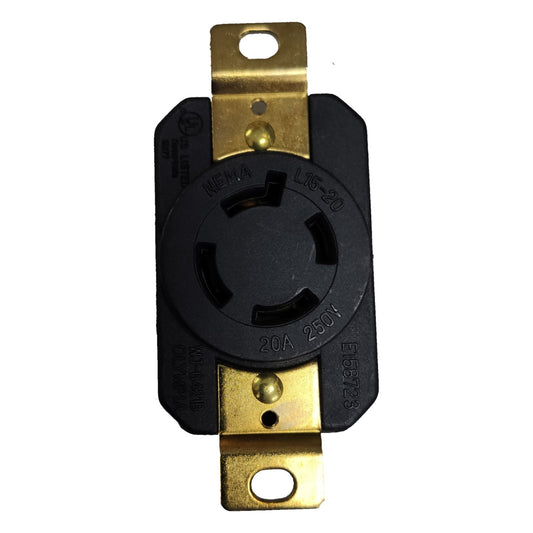 Black electrical plug with gold connectors on a white background Grippes 20A Twist Lock Outlet 3P+E (4P) 250V Grippes (NEMA L15) WJ6421B, Twistlock Electx Electrical Supply