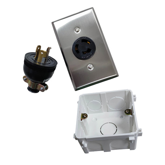 Grippes 30A 2P+E (3Pins) 250V Twist Lock Set Outlet with Stainless Plate and Plug (ML-3) Twistlock Set XB103S+XB103P+H1G06+H1 Twistlock Set Electx electrical Supply