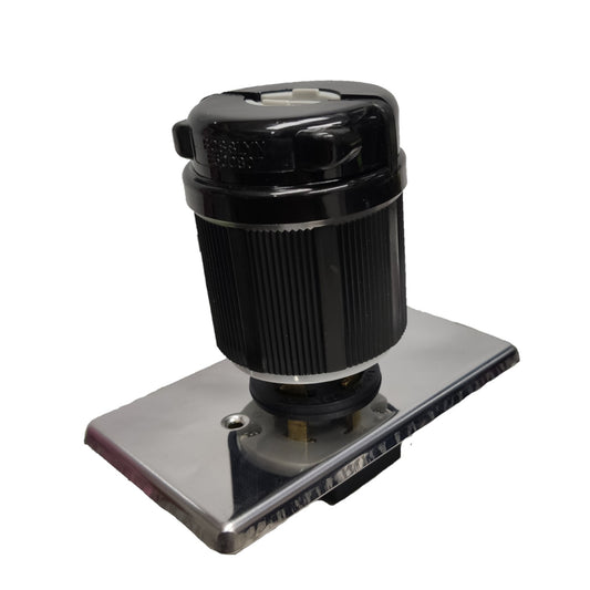 Black and silver camera lens on a white background Grippes 30A Twist Lock Outlet and Plug 3P+E (4P) 250V (NEMA L15) WJ6436B with 9221 and BL1530P, Twistlock Outlet Electx Electrical Supply