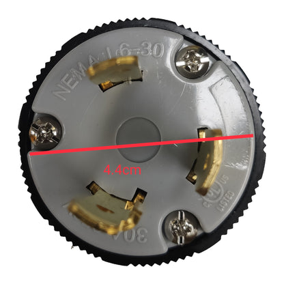 Close-up of a electrical plug with visible branding and specifications. Grippes 30A Twist Lock Plug 2P+E (3P) 250V NEMA L6 BL630P Twistlock Plug Electx Electrical Supply